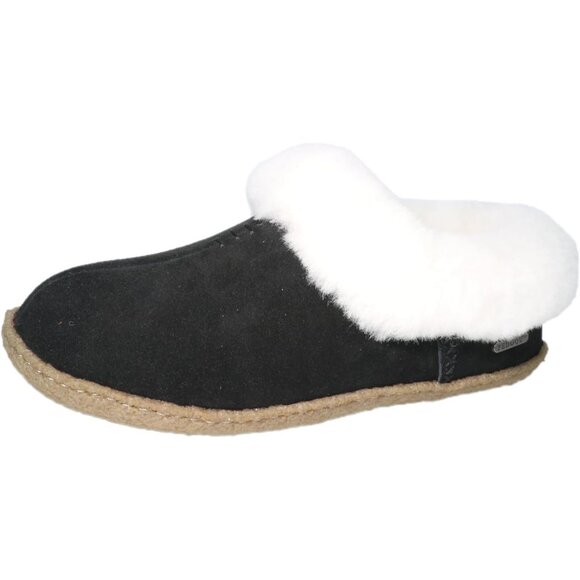 Women's Black White Fuzzy Leather Collar Wool Lining Warm Slipper Boot Shoes - Picture 1 of 6